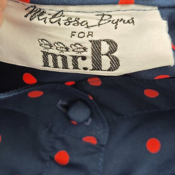 Vtg Navy Blue Dress With Red Polka Dots Button Front Short Sleeves - Picture 15 of 15